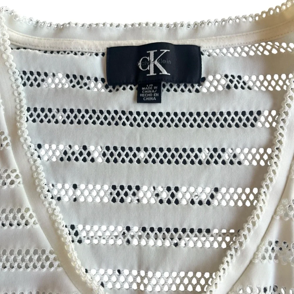 Calvin Klein mesh stretch swimsuit cover up size large cream colored beachwear